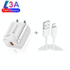 LZ-023 18W QC 3.0 USB Portable Travel Charger + 3A USB to 8 Pin Data Cable, US Plug(White)