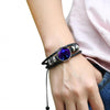 12 Constellation Black Braided Leather Glass Dome Punk Men Bracelet(Libra)