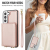 For Samsung Galaxy S21 FE 5G Crossbody Dual-buckle Wallet RFID Back Leather Phone Case(Rose Gold)