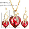 3 PCS / Set Women Heart Shaped Crystal Zircon Earring Necklace Jewelry Set(Red)