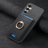 For Samsung Galaxy A05s Retro Cross Leather Ring Vertical Insert Card Bag MagSafe Phone Case(Black)