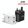 45W PD3.0 + 2 x QC3.0 USB Multi Port Quick Charger, UK Plug(Black)