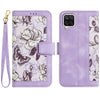 For Samsung Galaxy A12 5G Floral Pattern Leather Phone Case with Lanyard(Light Purple)