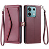 For Redmi Note 13 5G Global Wallet Multi-card Slot Leather Phone Case with Lanyard(Wine Red)