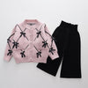 Girls Cardigan Sweater + Wide-Legged Pants Set Autumn And Winter Knitting Two-Piece Kit, Size: 90cm(Pink)