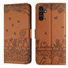For Samsung Galaxy A26 5G Cat Embossing Pattern Leather Phone Case with Lanyard(Brown)