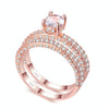 Double Row For Women Fashion Cubic Zirconia Wedding Engagement ring, Ring Size:10(Round Rose Gold)