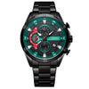 Curren 8402 Calendar Six-Hand Steel Strap Business Quartz Watch, Color: Black Shell Green