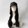 Hat Big Curve Wig One-piece Long Curly Chemical Fiber Headgear for Women(Dark Brown)