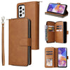 For Samsung Galaxy A23 9 Card Slots Zipper Wallet Bag Leather Phone Case(Brown)