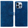 For iPhone 13 Pro Lace Floral Embossed Magnetic Buckle Leather Phone Case(Blue)