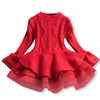 Winter Girls Knit Long Sleeve Sweater Organza Dress Evening Dress, Size:110cm(Red)