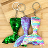 10 PCS Reflective Mermaid Keychain Sequins Mermaid Tail Accessories Car Luggage Pendant(AB Pink 48)