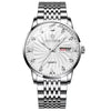 BINBOND B3034 Diamond 30m Waterproof Business Watch Men's Butterfly Buckle Luminous Quartz Watch(White Steel-White)