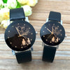 Couple Back View Pattern Leather Strap Quartz Watch(Black for Man)