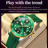 OLEVS 6650 Men Luminous Waterproof Silicone Strap Mechanical Watch(Green + Gold)