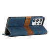 For Samsung Galaxy S21 Ultra 5G Grid Stitching Leather Phone Case with Lanyard(Blue)