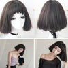 Female Short Wigs Hair Ion Perm Realistic Chemical Fiber Headgear Student Bobo Head(Black Brown 37CM)