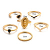 6 PCS Women Bohemian Simple Fashion Embossing Waterdrop With Diamond Rings Set Jewelry(Gold)