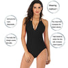 DS40 Ladies Slim and Conservative Halter Neck Swimsuit, Size: S(Dark Blue)
