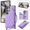 For Samsung Galaxy S23 Ultra 5G Rhombic Dual Buckle Card Slots Phone Case with Lanyard(Purple)