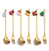 2pcs /Pack Christmas Mixing Spoon Fruit Fork With Pendant Flatware, Style: Tree (Pink Box)
