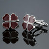 Men Clover Rose Pattern Cufflinks, Color: Red Clover