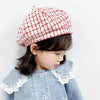 MZ9676 Girls Plaid Beret Spring And Autumn Children Hat, Size: 48-50cm(Red)