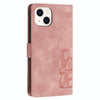 For iPhone 15 Tulips Embossed Leather Phone Case with Lanyard(Pink)
