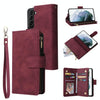 For Samsung Galaxy S22+ 5G Multifunctional Frosted Zipper Wallet Leather Phone Case(Wine Red)