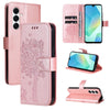 For Samsung Galaxy A26 5G Global Tree & Cat Embossed Pattern Flip Leather Phone Case(Rose Gold)