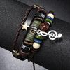 Simple Multi-Layer Beaded Leather Bracelet Personalized Musical Note Charm Bracelet(Brown)