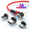 ENKAY 3 in 1 3A USB to Type-C / 8 Pin / Micro USB Magnetic 540 Degrees Rotating Fast Charging Cable, Length:1m(Red)