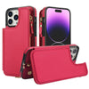 For iPhone 15 Pro Max Double Flap Zipper RFID Leather Phone Case with Short Lanyard(Red)