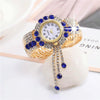 Ladies Bracelet Watch Quartz Watch Personality Wild Watch with Diamonds Pendant(Blue)