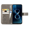 For Asus Zenfone 8 ZS590KS Four-leaf Clasp Embossed Buckle Mobile Phone Protection Leather Case with Lanyard & Card Slot & Wallet & Bracket Function(Gray)