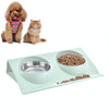 Tilted Stainless Steel Pet Bowl - Small, Green - Anti-Skid