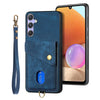 For Samsung Galaxy S25 5G Retro Card Wallet Fold Leather Phone Case with Strap(Blue)