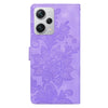 For Redmi Note 12 Pro+ 5G Global Lace Floral Embossed Magnetic Buckle PU Phone Case With Wrist Strap(Purple)