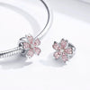 S925 Sterling Silver Platinum Plated Pink Flower Loose Beads DIY Bracelet Accessories
