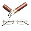 Reading Glasses Metal Spring Foot Portable Presbyopic Glasses with Tube Case +3.00D(Brown)