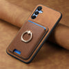 For Samsung Galaxy F15 / M15 Retro Cross Leather Ring Vertical Insert Card Bag MagSafe Phone Case(Brown)