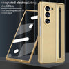 For Samsung Galaxy Z Fold4 5G VIETAO Electroplating Integrated Pen Slot Folding PU Phone Case with Stylus(Gold)