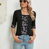 Spring Summer Printed Fake Two-Piece Square Neck Mid-Sleeve Top T-Shirt, Size: L(Black)