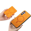 For Samsung Galaxy A54 5G Retro Cross Leather Ring Side Insert Card Bag MagSafe Phone Case(Yellow)