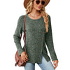 Autumn And Winter Round Neck Button Split Loose Long-Sleeved T-Shirt Top, Size: M(Green)