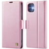 For iPhone 12 / 12 Pro AutSpace A11 Side Buckle MagSafe Magnetic RFID Phone Leather Case(Rose Gold)