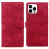For iPhone 15 Pro Lace Floral Embossed Magnetic Buckle Leather Phone Case(Red)