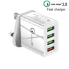 2 in 1 1m USB to 8 Pin Data Cable + 30W QC 3.0 4 USB Interfaces Mobile Phone Tablet PC Universal Quick Charger Travel Charger Set, UK Plug(White)