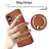 For Samsung Galaxy S25+ 5G Ring Holder Card Bag Skin Feel Phone Case(Brown)